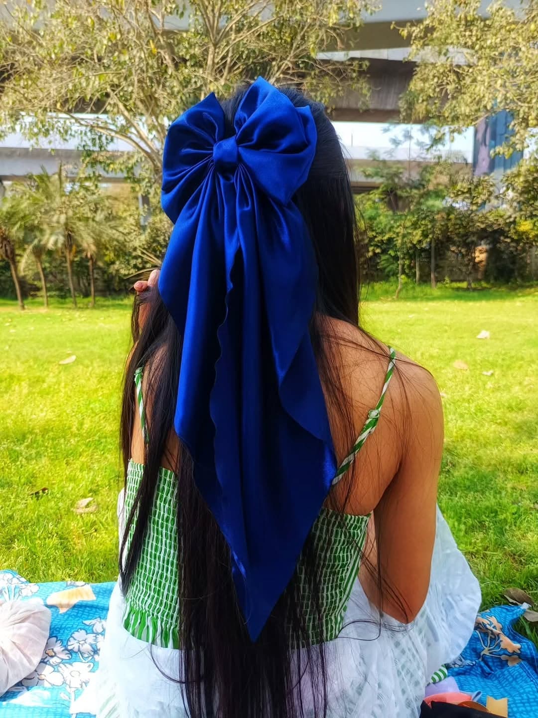 Velvet bow in royal blue